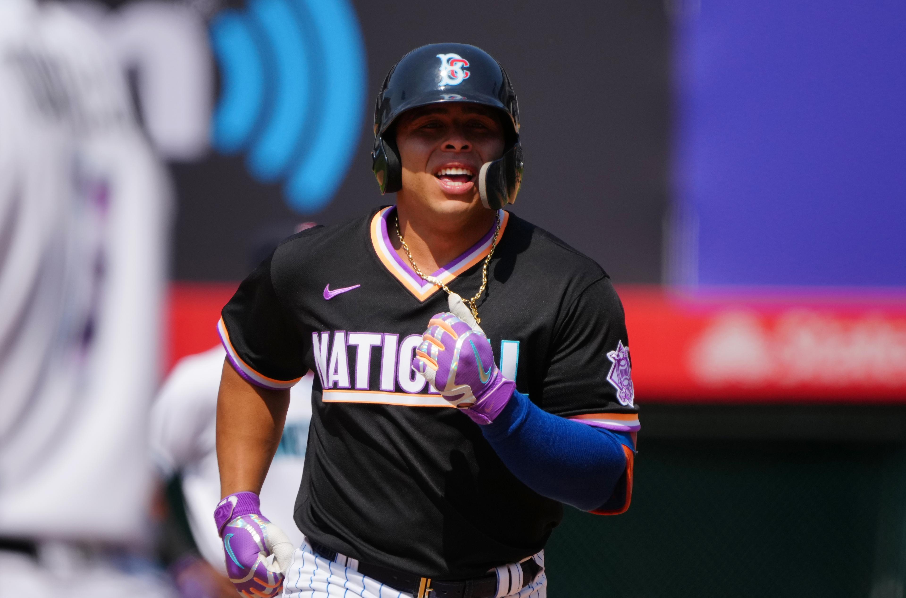 Jul 11, 2021; Denver, CO, USA; National League infielder Francisco Alvarez (30) rounds the bases after hitting a solo home run in the fifth inning against the American League of the 2021 MLB All Star Futures Game at Coors Field. Mandatory Credit: Ron Chenoy-USA TODAY Sports / © Ron Chenoy-USA TODAY Sports