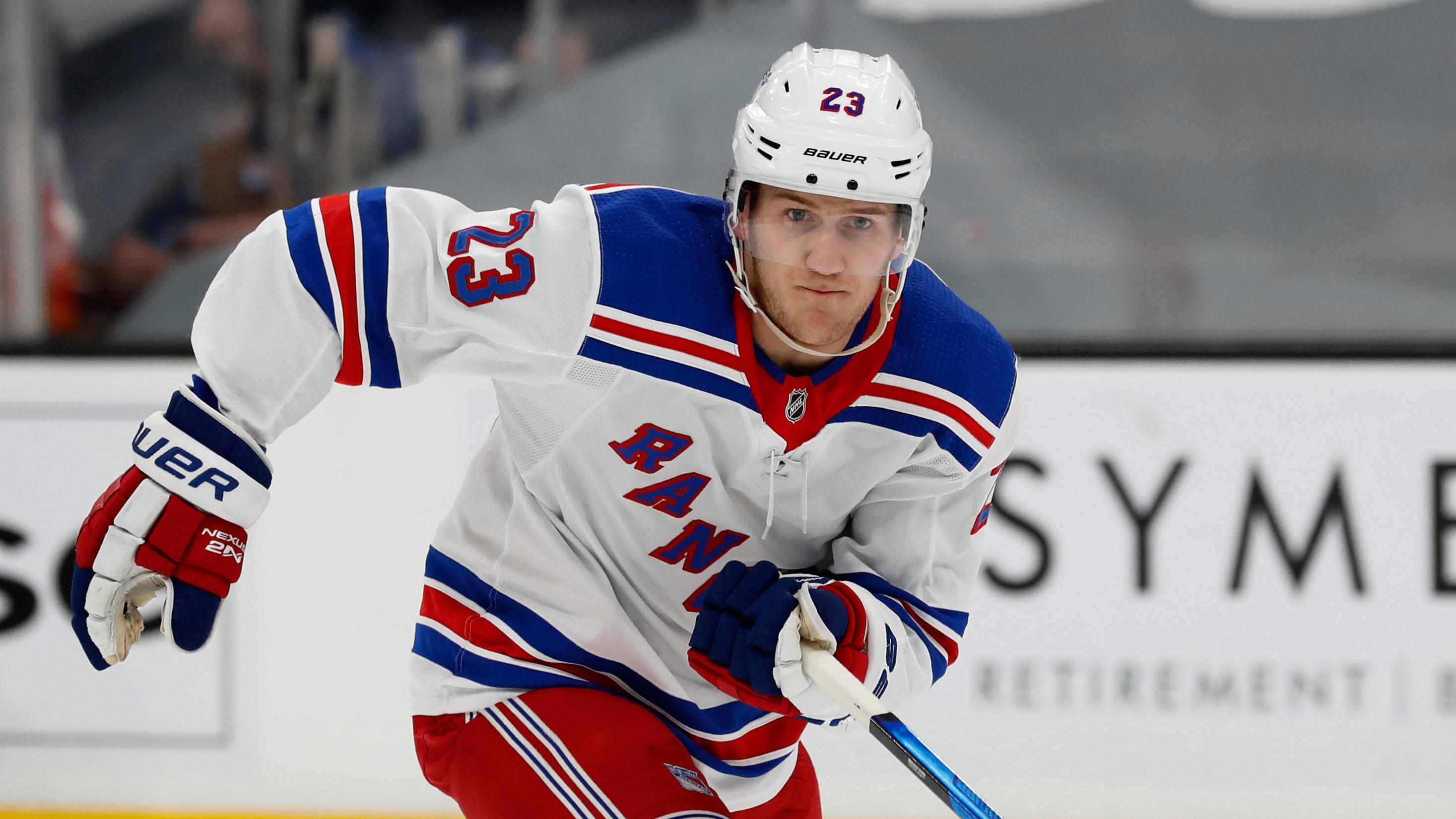 May 6, 2021; Boston, Massachusetts, USA; New York Rangers defenseman Adam Fox (23) during the first period against the Boston Bruins at TD Garden. / Winslow Townson-USA TODAY Sports