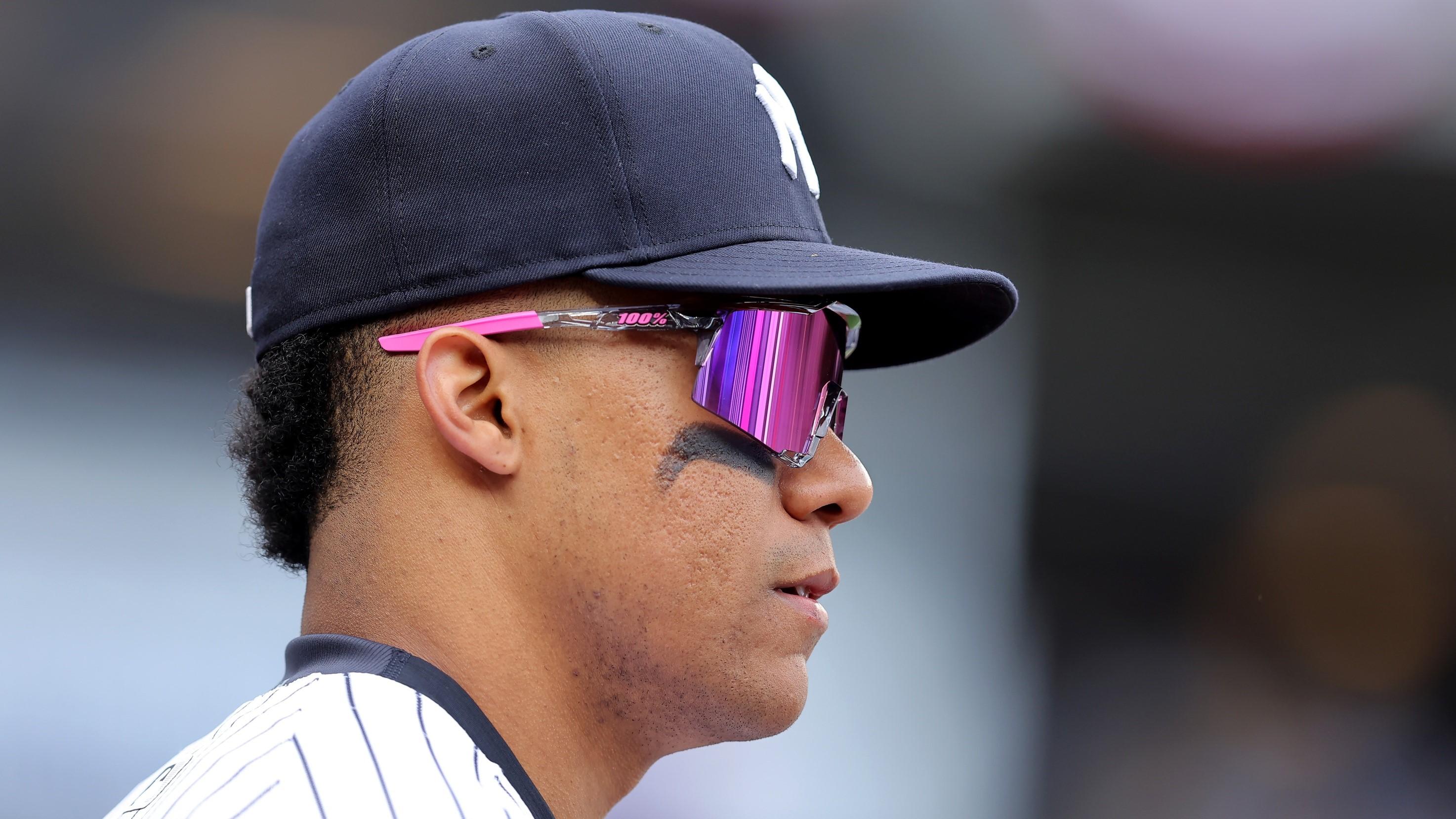 Apr 5, 2024; Bronx, New York, USA; New York Yankees right fielder Juan Soto (22) during the eighth inning against the Toronto Blue Jays at Yankee Stadium. / Brad Penner-USA TODAY Sports