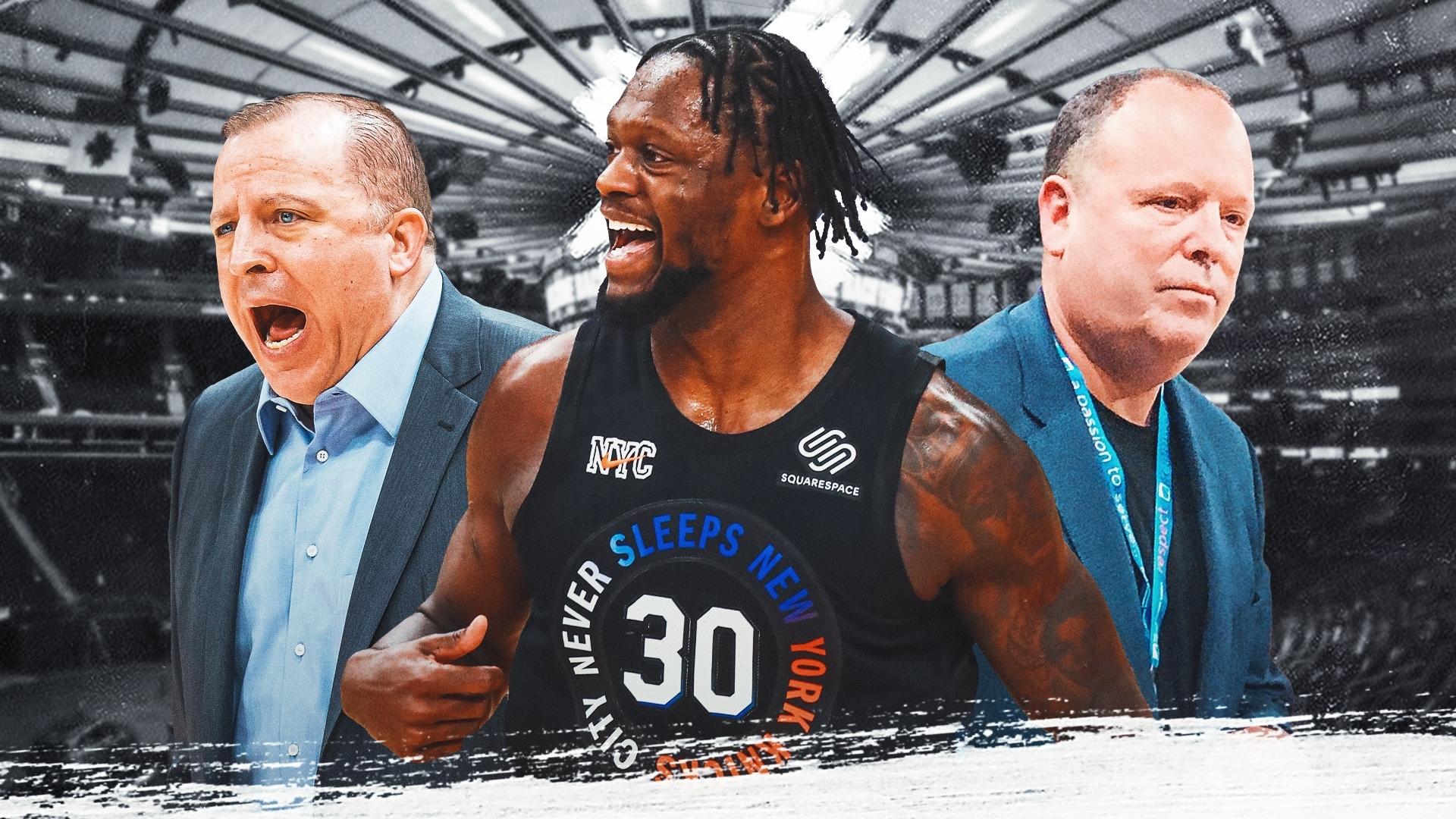 Tom Thibodeau/Julius Randle/Leon Rose / USA TODAY Sports/Treated by SNY