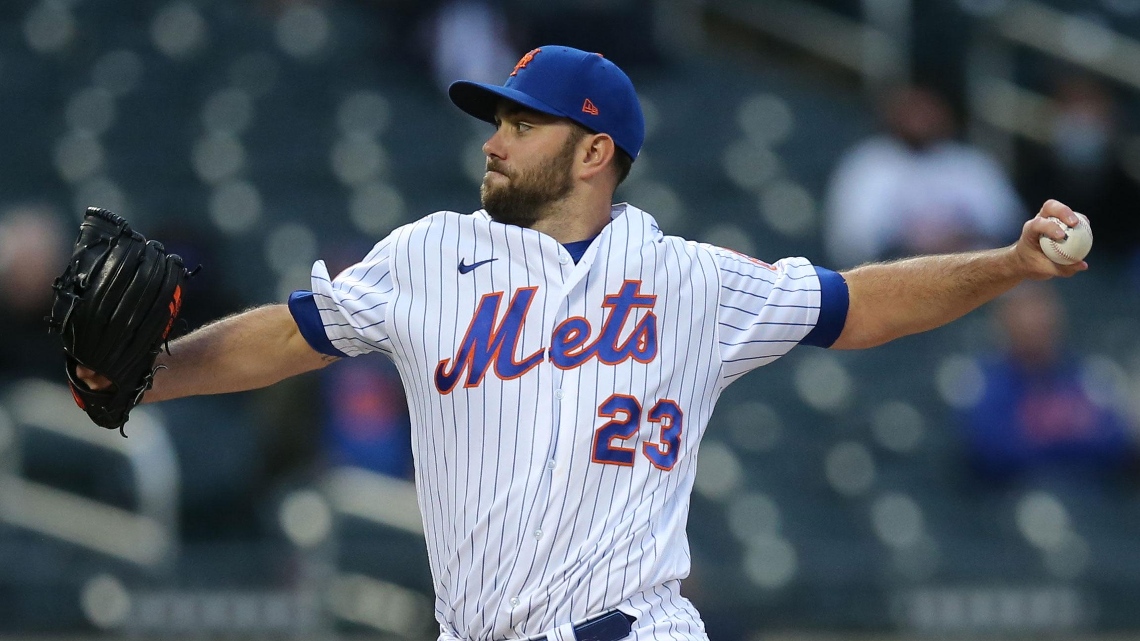 May 7, 2021; New York City, New York, USA; New York Mets starting pitcher David Peterson (23) pitches against the Arizona Diamondbacks during the first inning at Citi Field. / Brad Penner-USA TODAY Sports